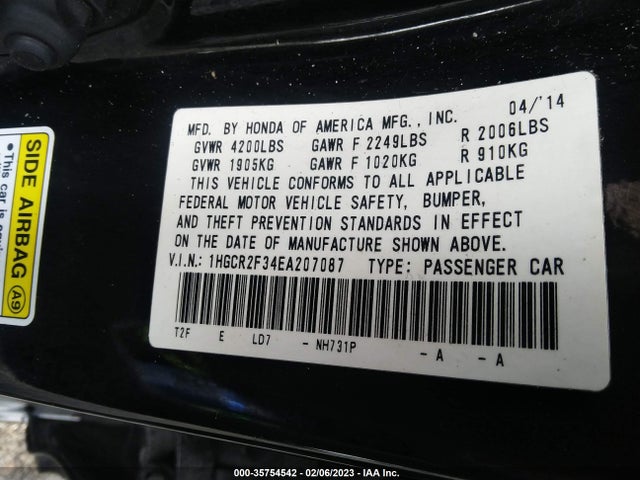 Honda Accord Sedan Lx 2014 1HGCR2F34EA207087 Image 9