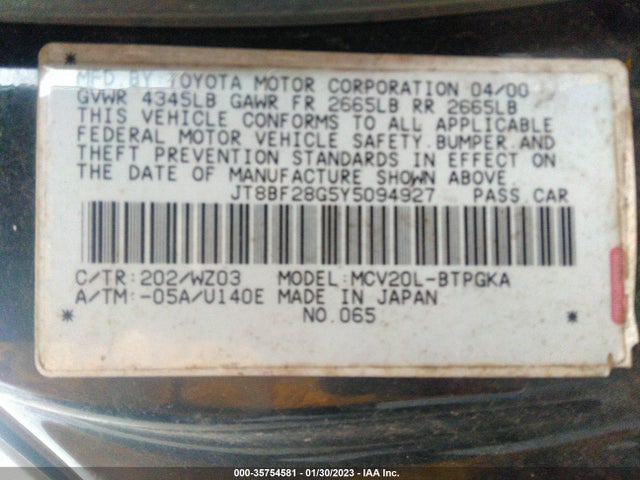 JT8BF28G5Y5094927 Lexus ES 300