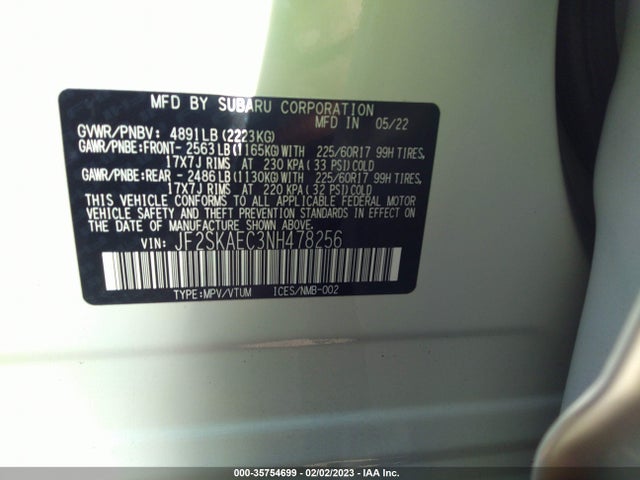 2022 Subaru Forester, VIN: JF2SKAEC3NH478256