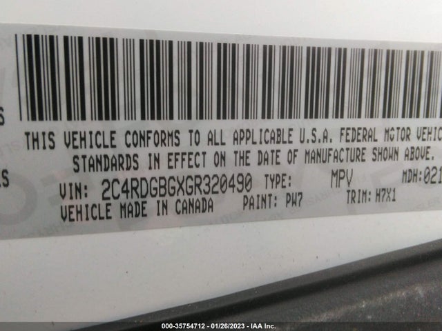 2016 Dodge Grand Caravan, VIN: 2C4RDGBGXGR320490