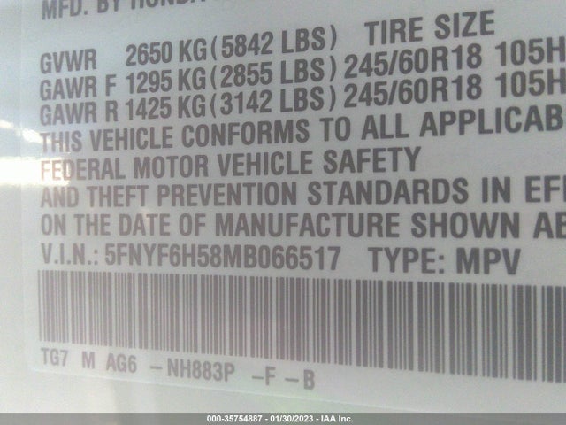 Honda Pilot Awd Ex-l 2021 5FNYF6H58MB066517 Image 9