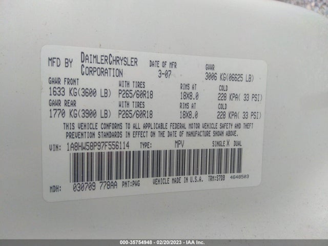 1A8HW58P97F556114 Chrysler Aspen Limited