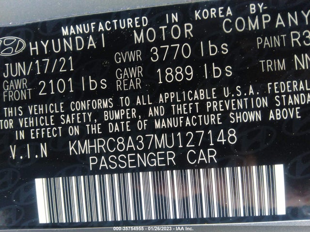2021 HYUNDAI VENUE SEL VIN: KMHRC8A37MU127148