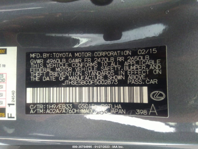 JTHSE5BC0F5002873 Lexus RC 350