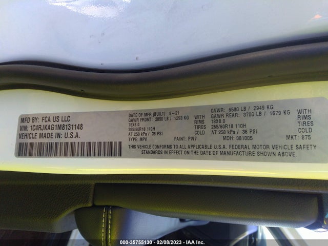 1C4RJKAG1M8131148 Jeep Grand Cherokee L Laredo