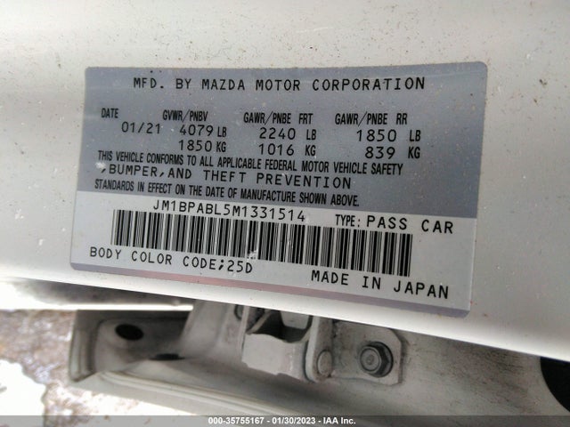 2021 Mazda 3, VIN: JM1BPABL5M1331514