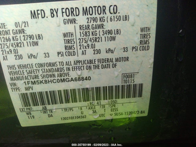 Ford Explorer Platinum 2021 1FM5K8HC0MGA68840 Image 11
