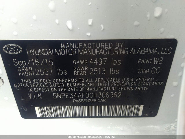 Hyundai Sonata 2.4l Limited 2016 5NPE34AF0GH306362 Image 10