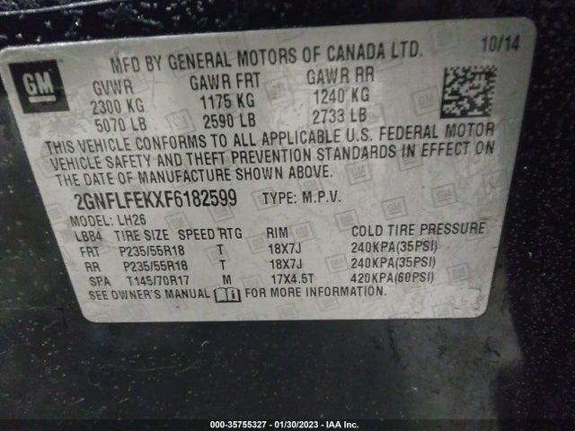Chevrolet EQUINOX LT 2015 2GNFLFEKXF6182599 Image 9