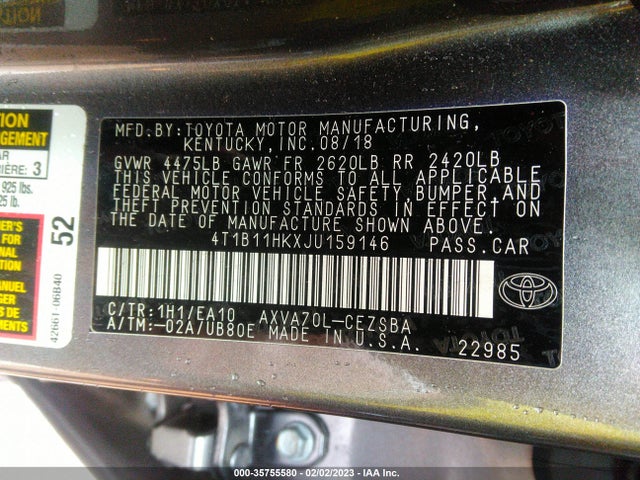 2018 Toyota Camry, VIN: 4T1B11HKXJU159146