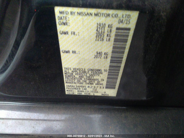 2015 NISSAN ALTIMA 2.5 SV VIN: 1N4AL3AP0FC423733