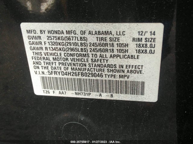 Acura MDX 2015 5FRYD4H26FB029046 Image 9
