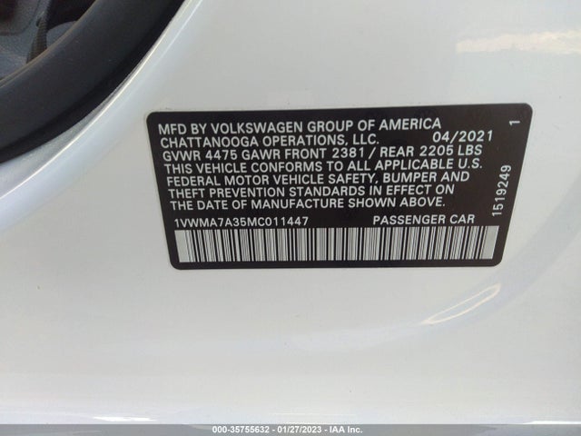 2021 Volkswagen Passat, VIN: 1VWMA7A35MC011447