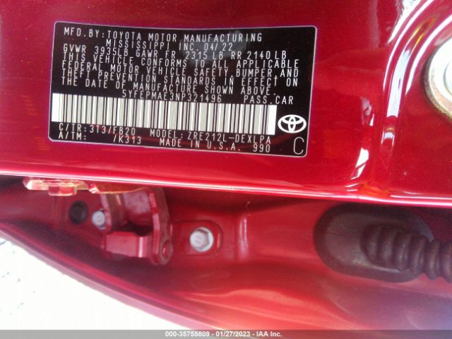 5YFEPMAE3NP321496 Toyota COROLLA LE