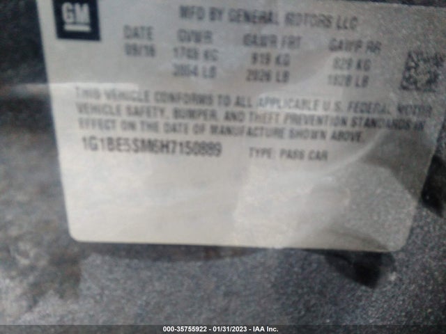Chevrolet CRUZE LT 2017 1G1BE5SM6H7150889 Image 8