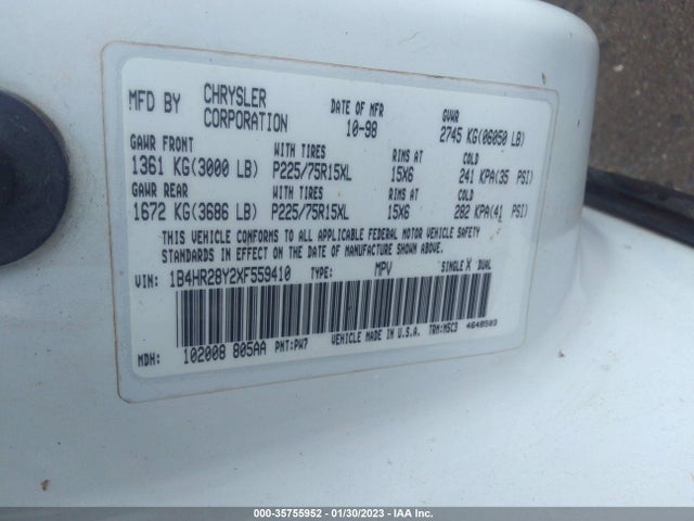 1999 DODGE DURANGO VIN: 1B4HR28Y2XF559410