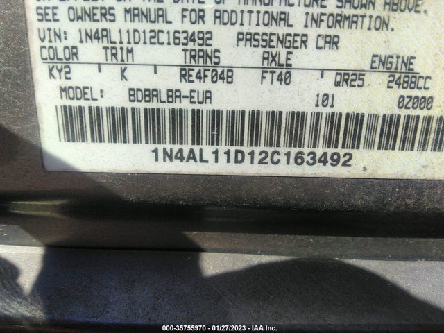 2002 NISSAN ALTIMA S VIN: 1N4AL11D12C163492