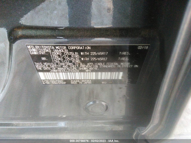 2018 TOYOTA RAV4 LE VIN: JTMBFREV4JJ733602