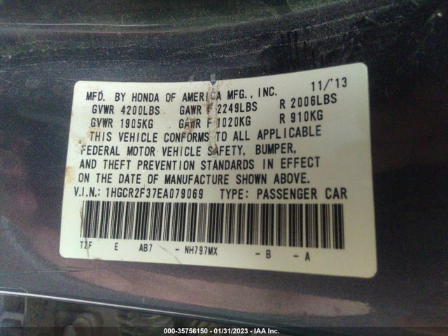 Honda Accord Sedan Lx 2014 1HGCR2F37EA079069 Image 9