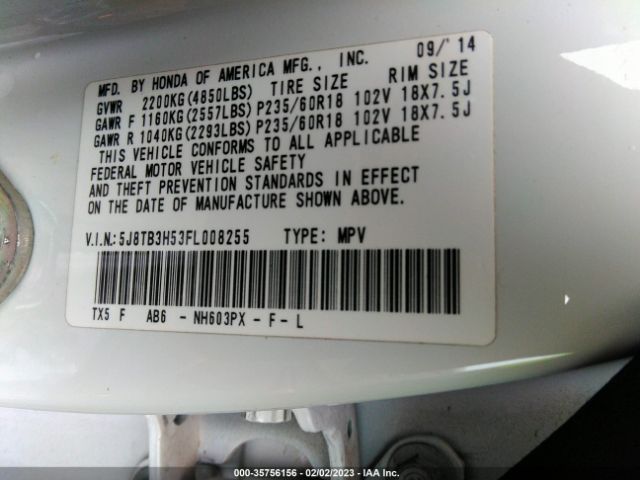 5J8TB3H53FL008255 Acura Rdx Tech Pkg