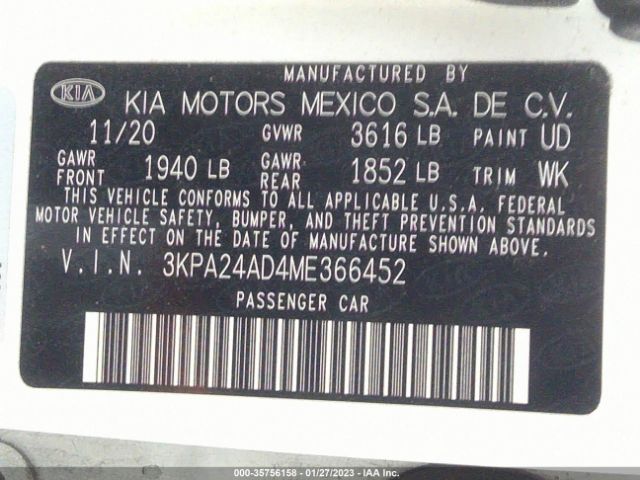 3KPA24AD4ME366452 KIA RIO S