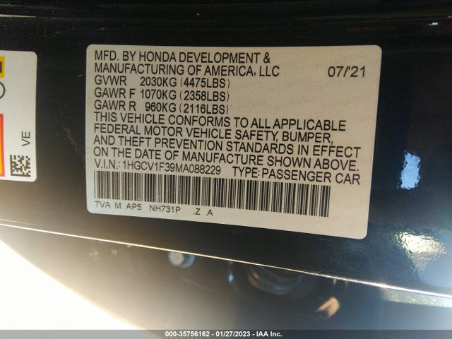 Honda Accord 2021 1HGCV1F39MA088229 Image 9