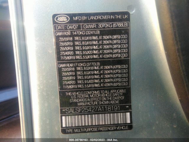 SALSF25427A118191 Land Rover Range Rover Sport Hse