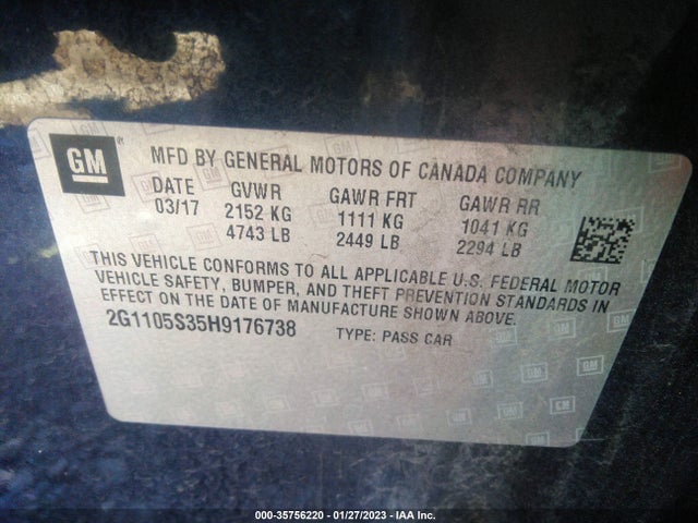 Chevrolet IMPALA LT 2017 2G1105S35H9176738 Image 10