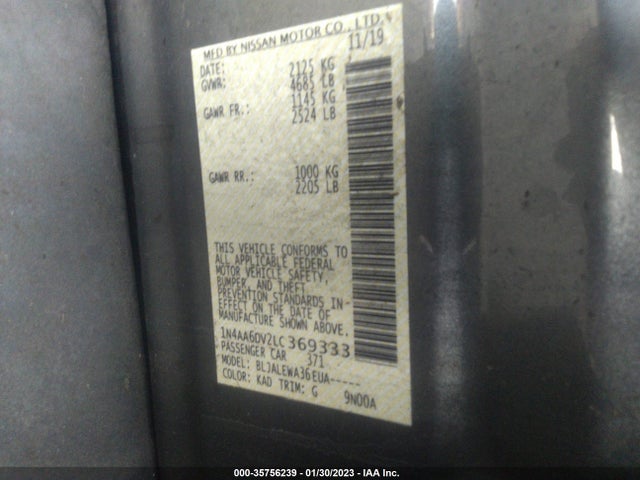 2020 Nissan Maxima, VIN: 1N4AA6DV2LC369333