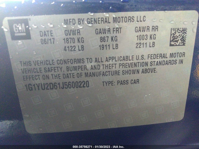 2018 Chevrolet Corvette, VIN: 1G1YU2D61J5600220