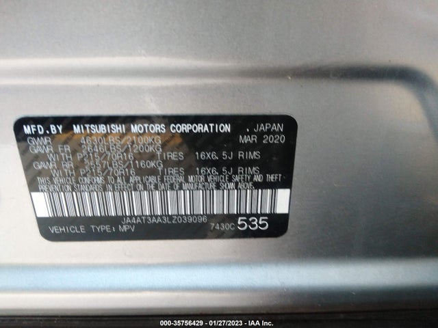 JA4AT3AA3LZ039096 Mitsubishi Eclipse Cross Es