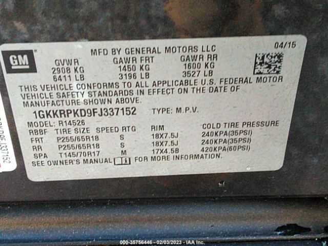 1GKKRPKD9FJ337152 GMC ACADIA SLE