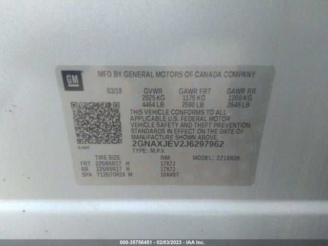 Chevrolet EQUINOX LT 2018 2GNAXJEV2J6297962 Image 11