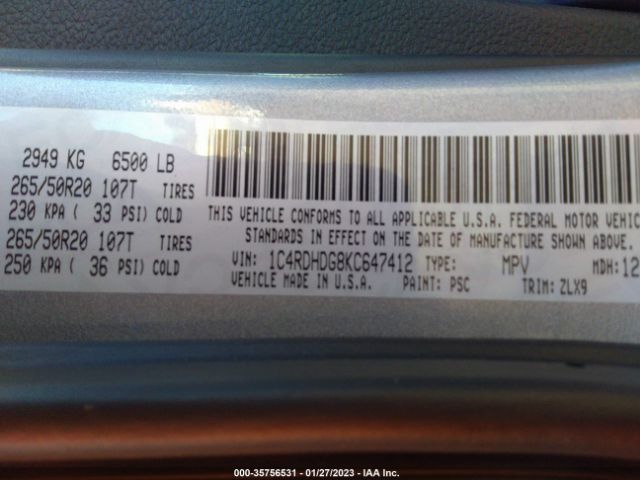 1C4RDHDG8KC647412 Dodge Durango Gt Plus