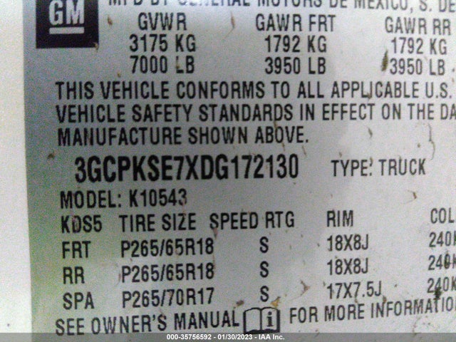 2013 CHEVROLET SILVERADO 1500 LT VIN: 3GCPKSE7XDG172130
