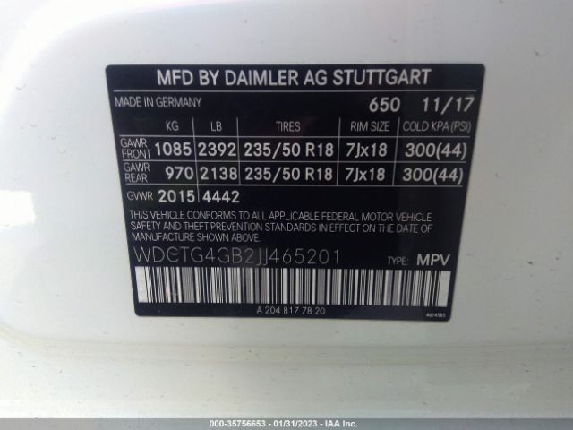WDCTG4GB2JJ465201 Mercedes-Benz Gla Gla 250