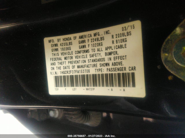2015 Honda Accord, VIN: 1HGCR2F37FA153706
