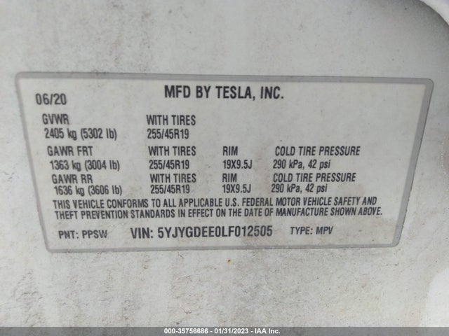 Tesla Model Y Long Range 2020 5YJYGDEE0LF012505 Image 10
