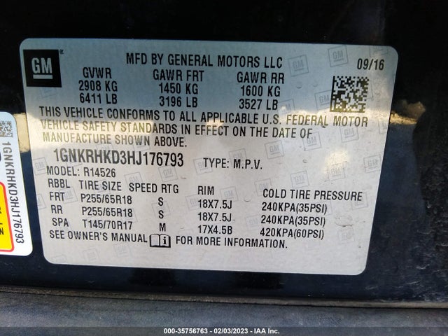 2017 Chevrolet Traverse, VIN: 1GNKRHKD3HJ176793
