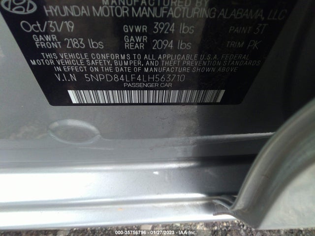 2020 HYUNDAI ELANTRA SEL VIN: 5NPD84LF4LH563710
