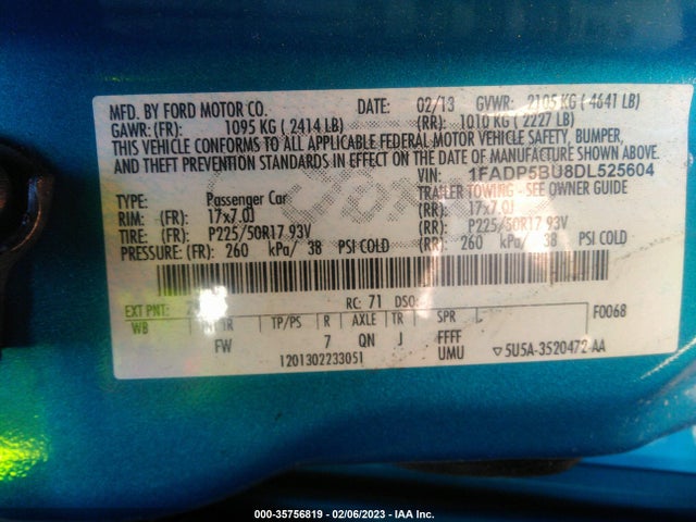 2013 FORD C-MAX HYBRID SEL VIN: 1FADP5BU8DL525604