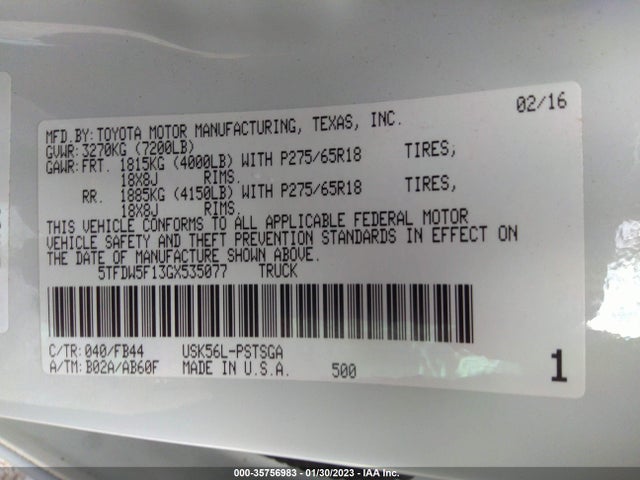 2016 Toyota Tundra, VIN: 5TFDW5F13GX535077