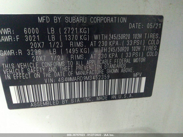 2021 Subaru Ascent, VIN: 4S4WMARD9M3452359