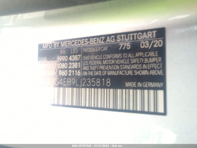2020 MERCEDES-BENZ A-CLASS A 220 VIN: W1K3G4EB9LJ235818
