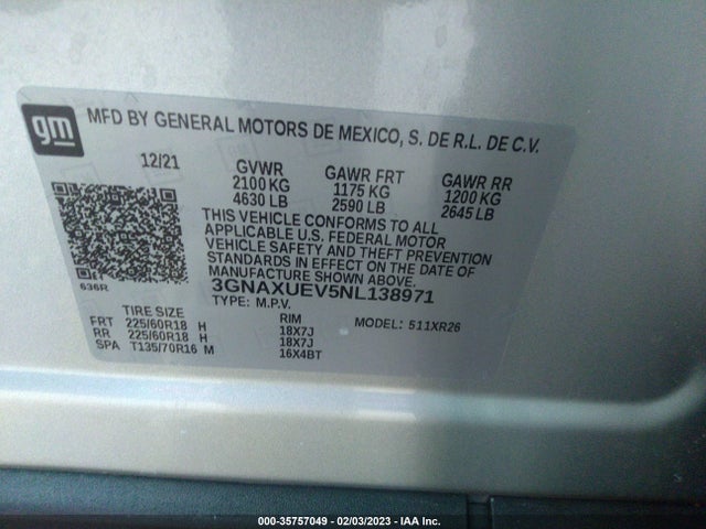 Chevrolet EQUINOX LT 2022 3GNAXUEV5NL138971 Image 9