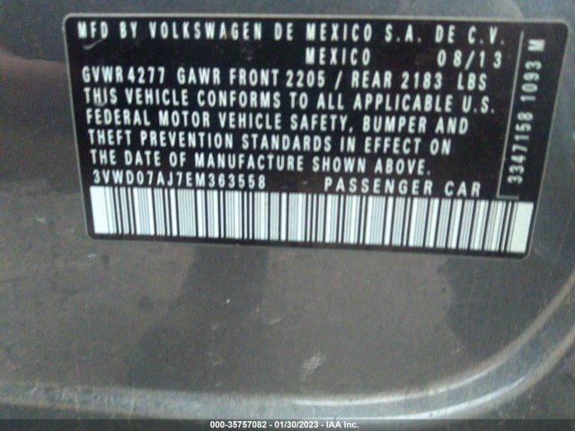2014 VOLKSWAGEN JETTA SEDAN SE VIN: 3VWD07AJ7EM363558