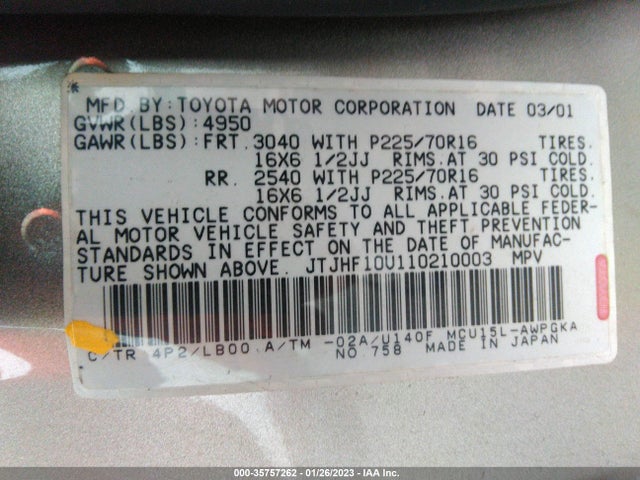 JTJHF10U110210003 Lexus RX 300