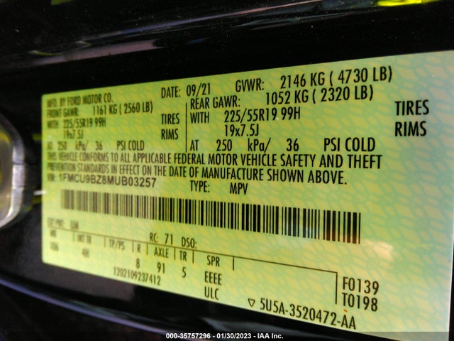 2021 Ford Escape, VIN: 1FMCU9BZ8MUB03257