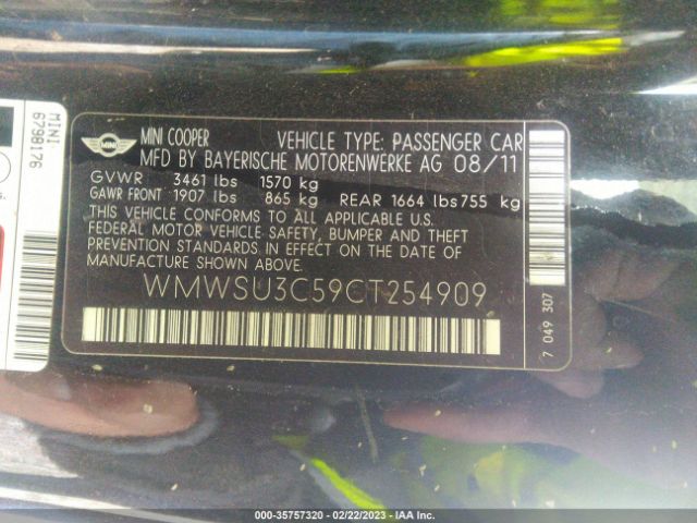 WMWSU3C59CT254909 Mini COOPER HARDTOP
