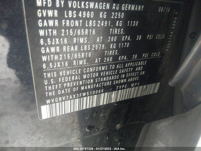 2015 Volkswagen Tiguan, VIN: WVGBV7AX3FW510066